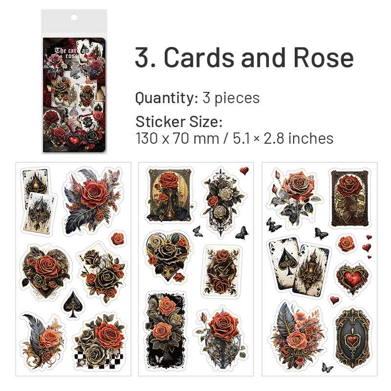 Gothic Vintage PET Stickers - Rose, Chessboard, Clock, Playing Cards, Wings, Halloween sku-3