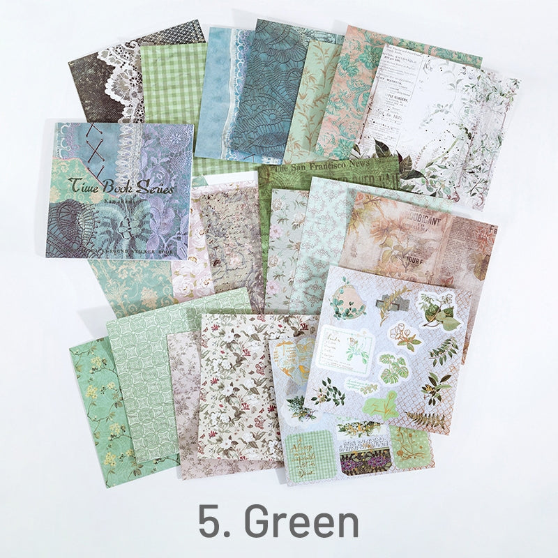 Green-Vintage Texture Square Background Sticker Book