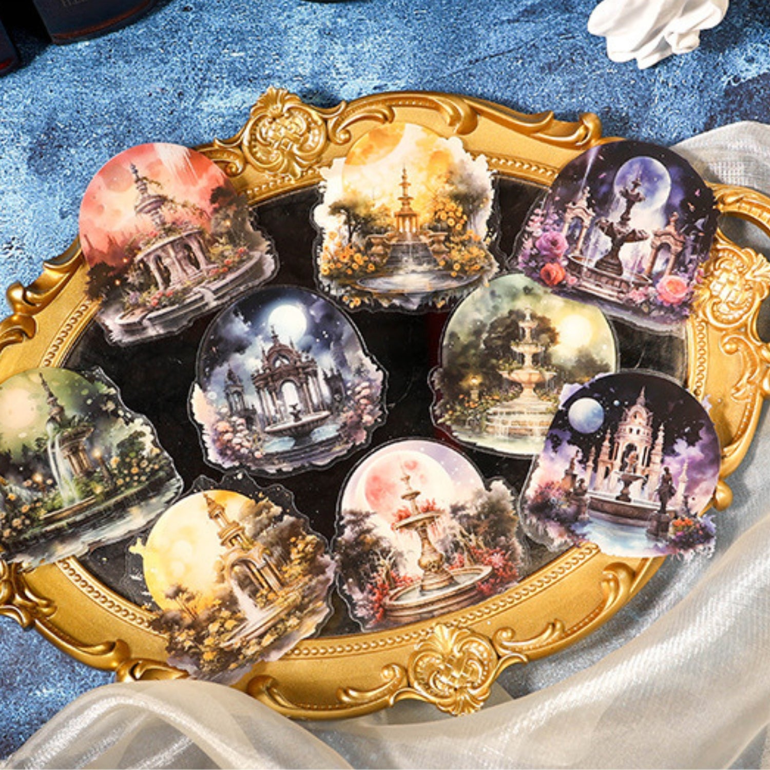 Half Moon Wishing Well Series Retro Baroque Collage Sticker Pack 10