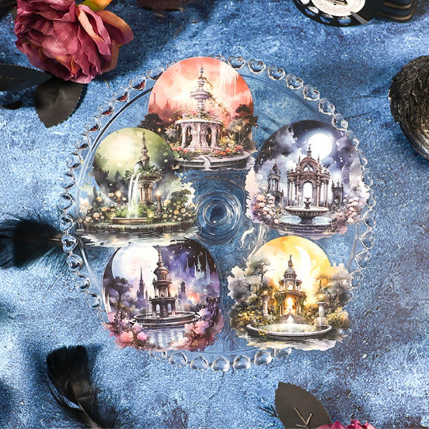 Half Moon Wishing Well Series Retro Baroque Collage Sticker Pack 12
