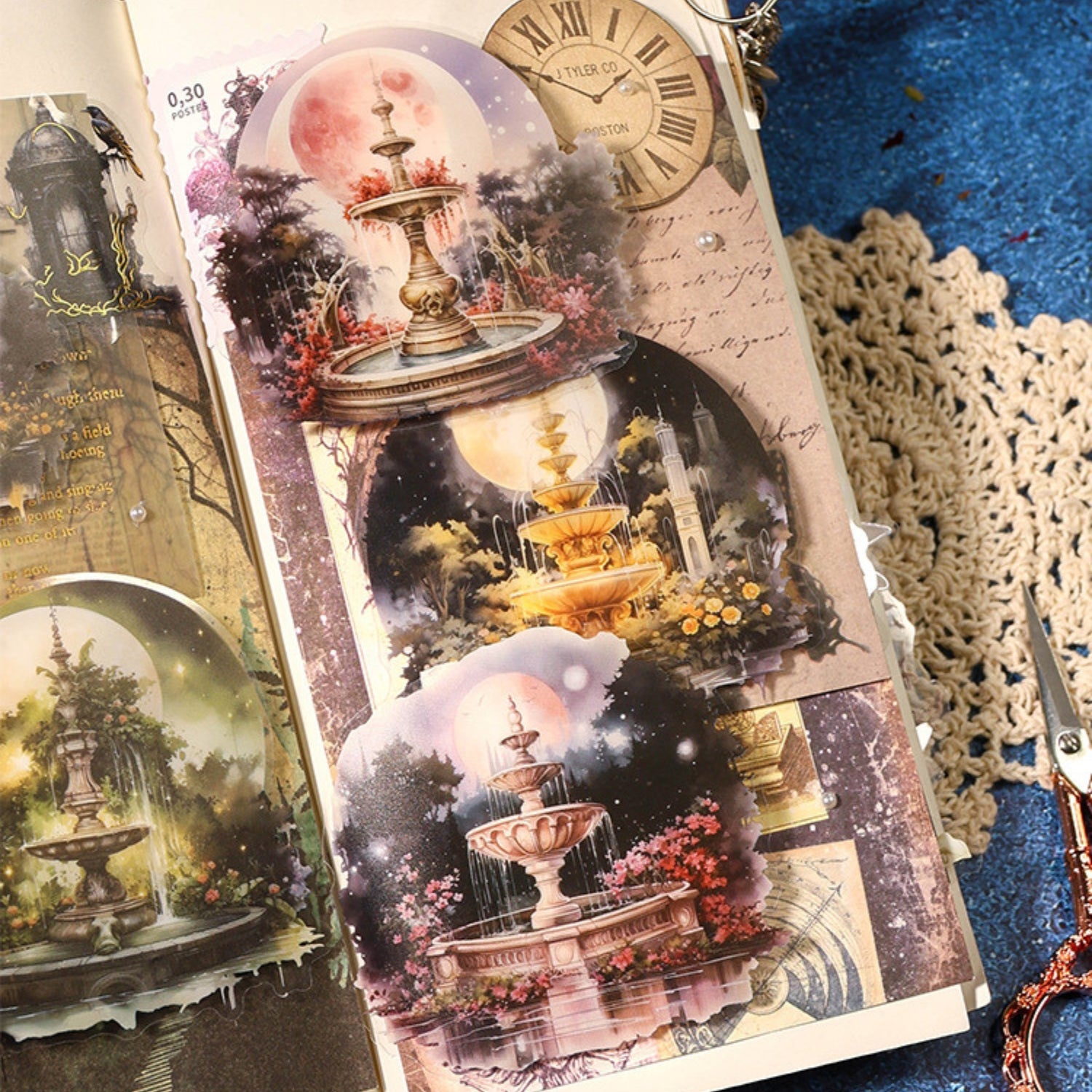 Half Moon Wishing Well Series Retro Baroque Collage Sticker Pack 16