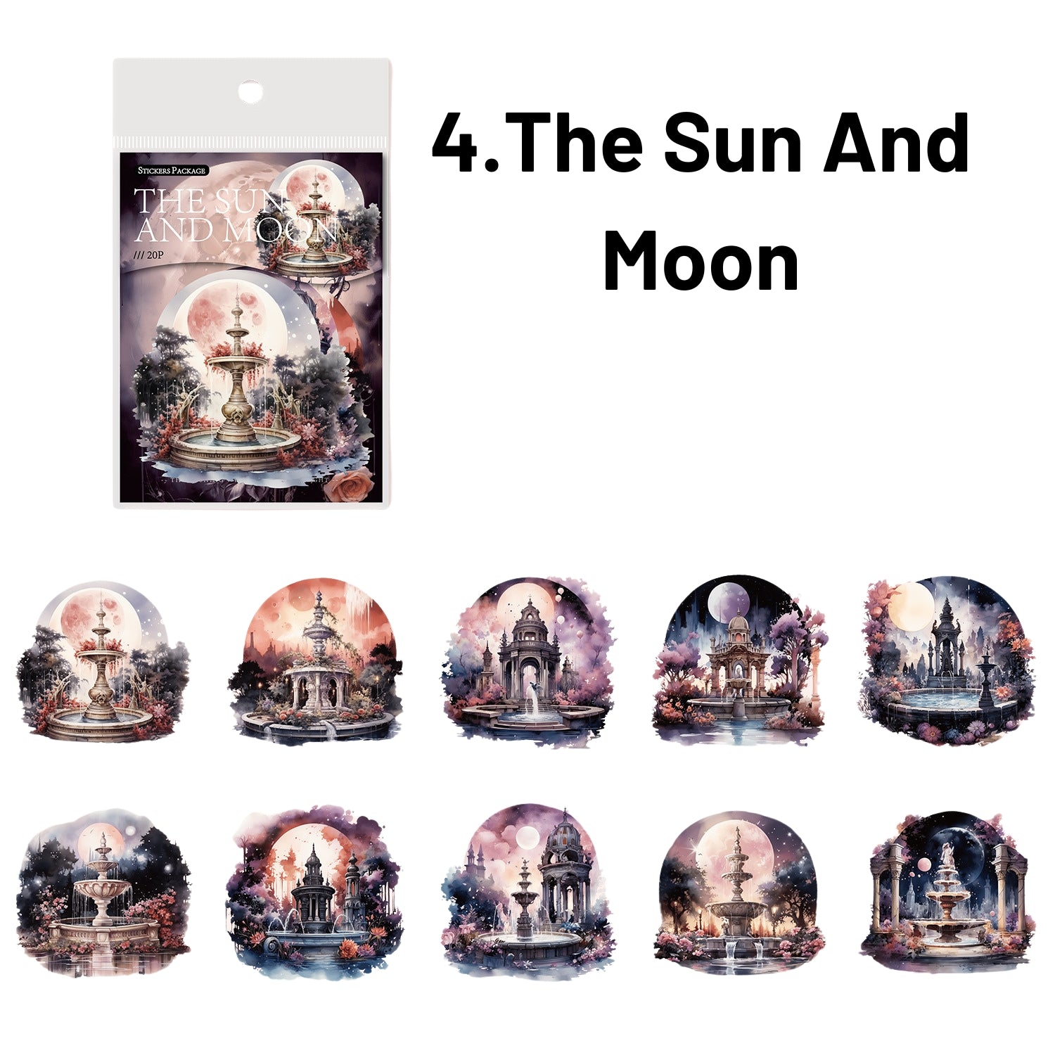 Half Moon Wishing Well Series Retro Baroque Collage Sticker Pack 4