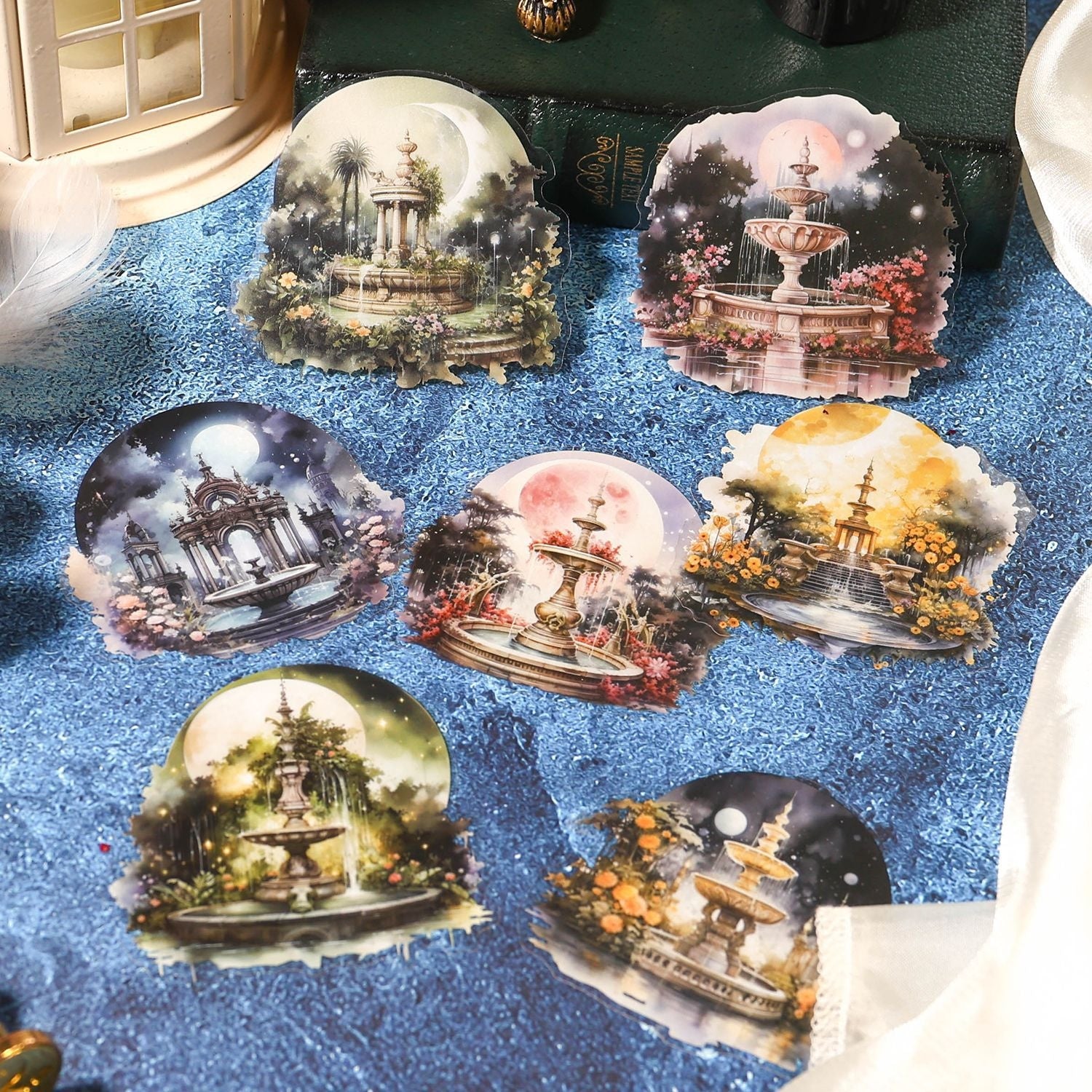 Half Moon Wishing Well Series Retro Baroque Collage Sticker Pack 6