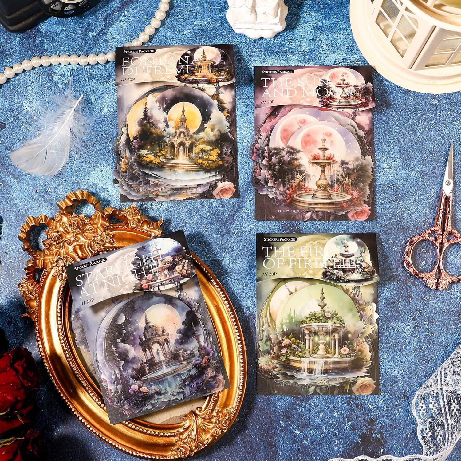 Half Moon Wishing Well Series Retro Baroque Collage Sticker Pack 9