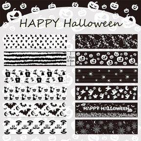 Halloween Bat and Pumpkin Black and White Washi Tape Set (12 Rolls) c2