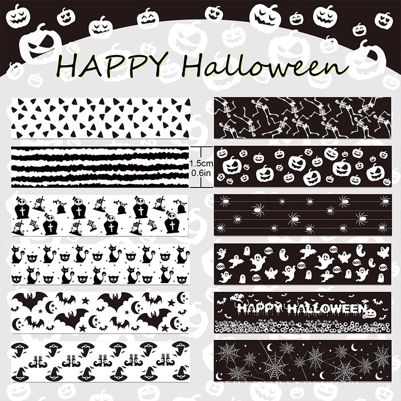 Halloween Washi Tape - Jack-o'-lantern Washi Tape - Ghost Cat, Bat