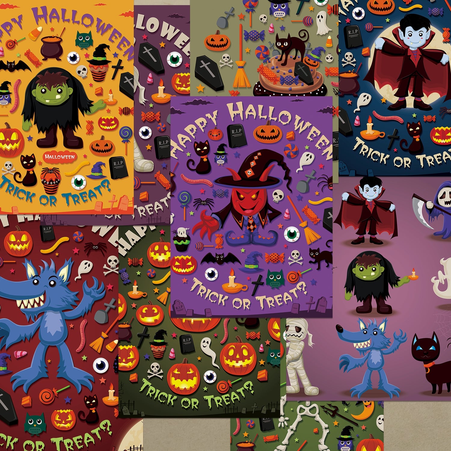 Halloween Cartoon Poster Scrapbook Paper4