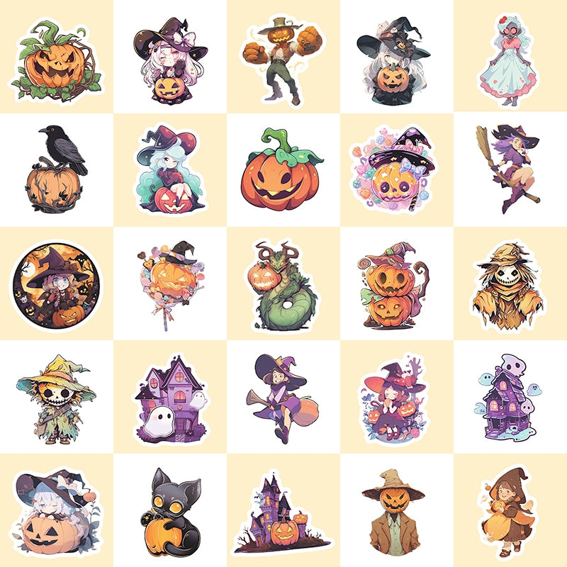 Halloween Cartoon Witch Pumpkin Decoration Vinyl Sticker b2