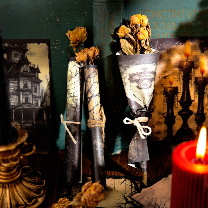 Halloween Horror Scrapbook Paper - Candle, Butterfly, Crow, Bottle, Castle - Stamprints3