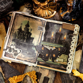 Halloween Horror Scrapbook Paper - Candle, Butterfly, Crow, Bottle, Castle - Stamprints5