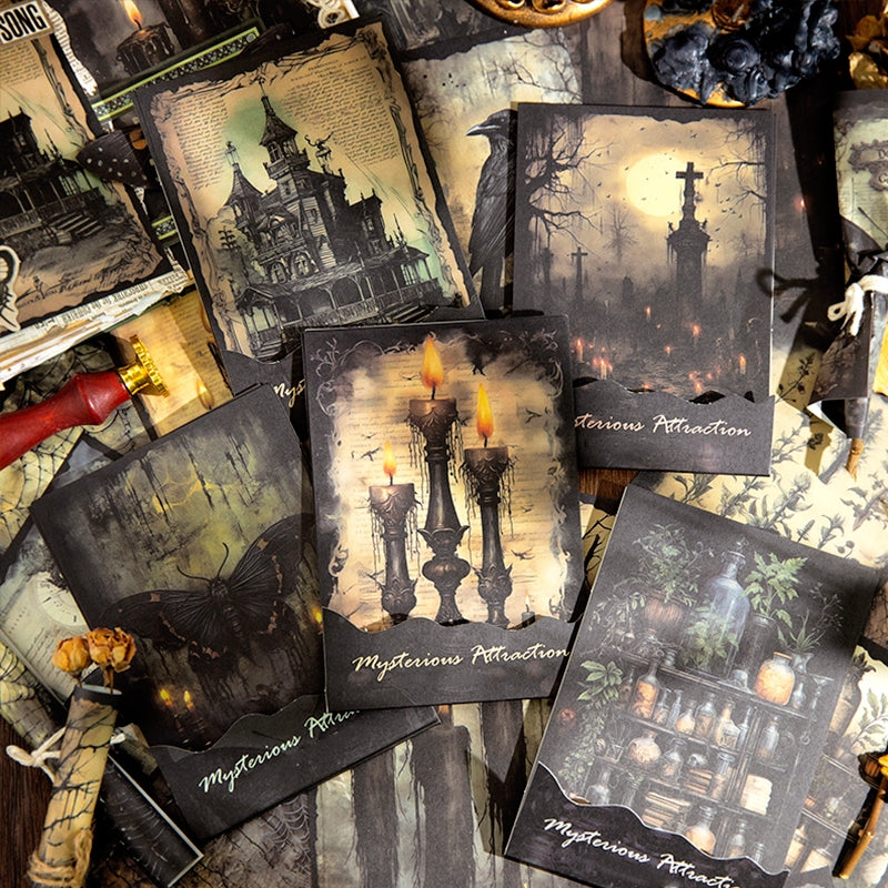 Halloween Horror Scrapbook Paper - Candle, Butterfly, Crow, Bottle, Castle - Stamprints