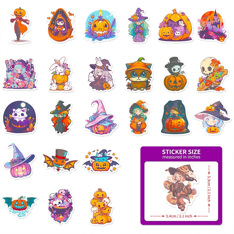 Halloween Pumpkin Witch Cartoon Vinyl Sticker b2