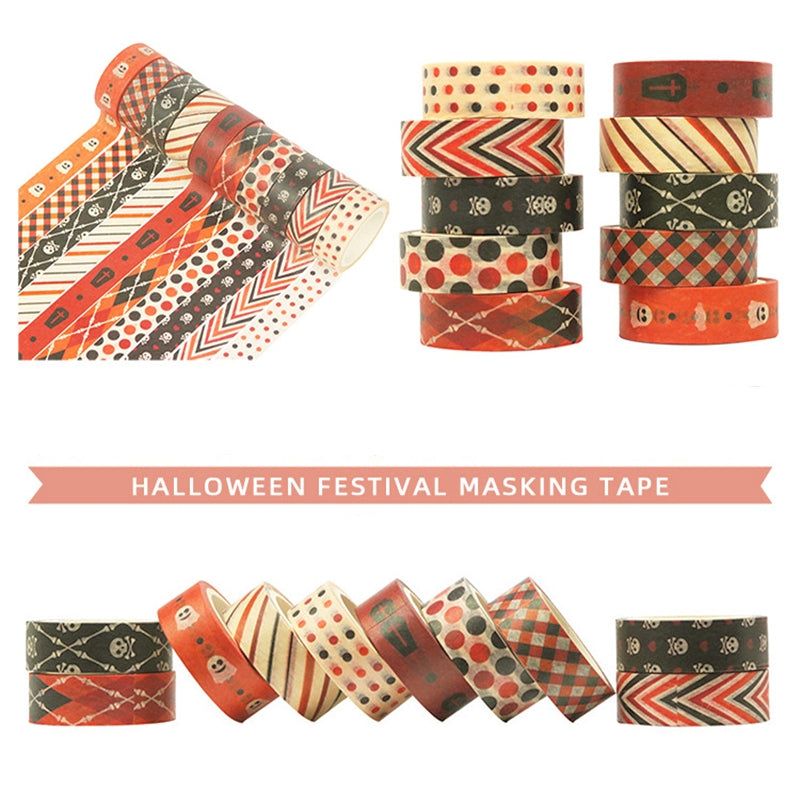 Halloween Washi Tape Set with Skulls Dots Plaid a1