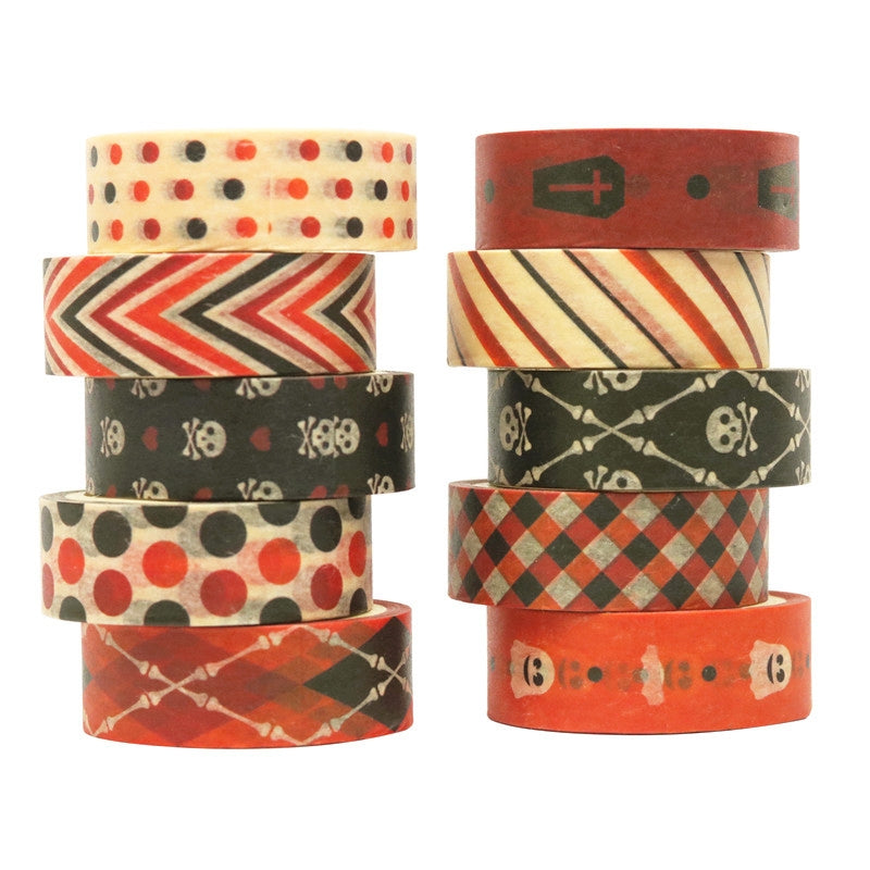 Halloween Washi Tape Set with Skulls Dots Plaid a2