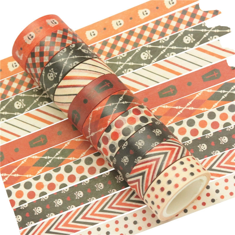 Halloween Washi Tape Set with Skulls Dots Plaid b