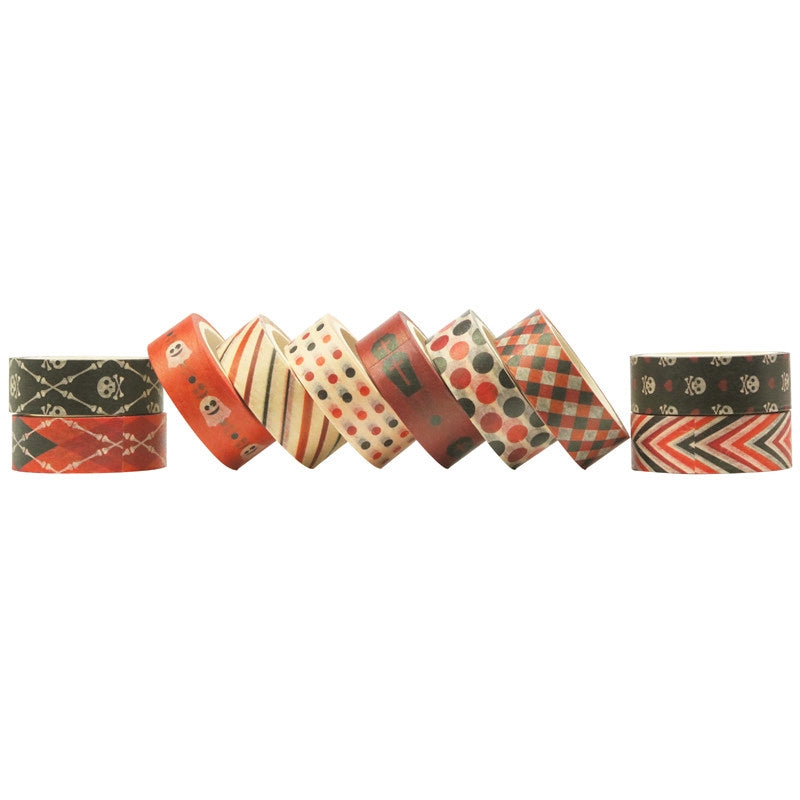 Halloween Washi Tape Set with Skulls Dots Plaid b2