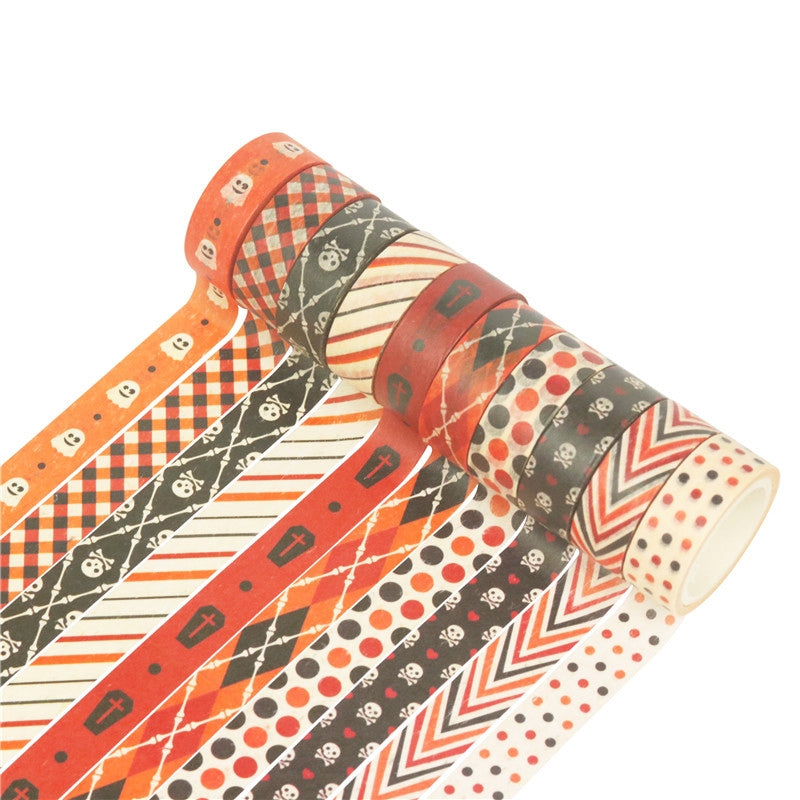 Halloween Washi Tape Set with Skulls Dots Plaid b3