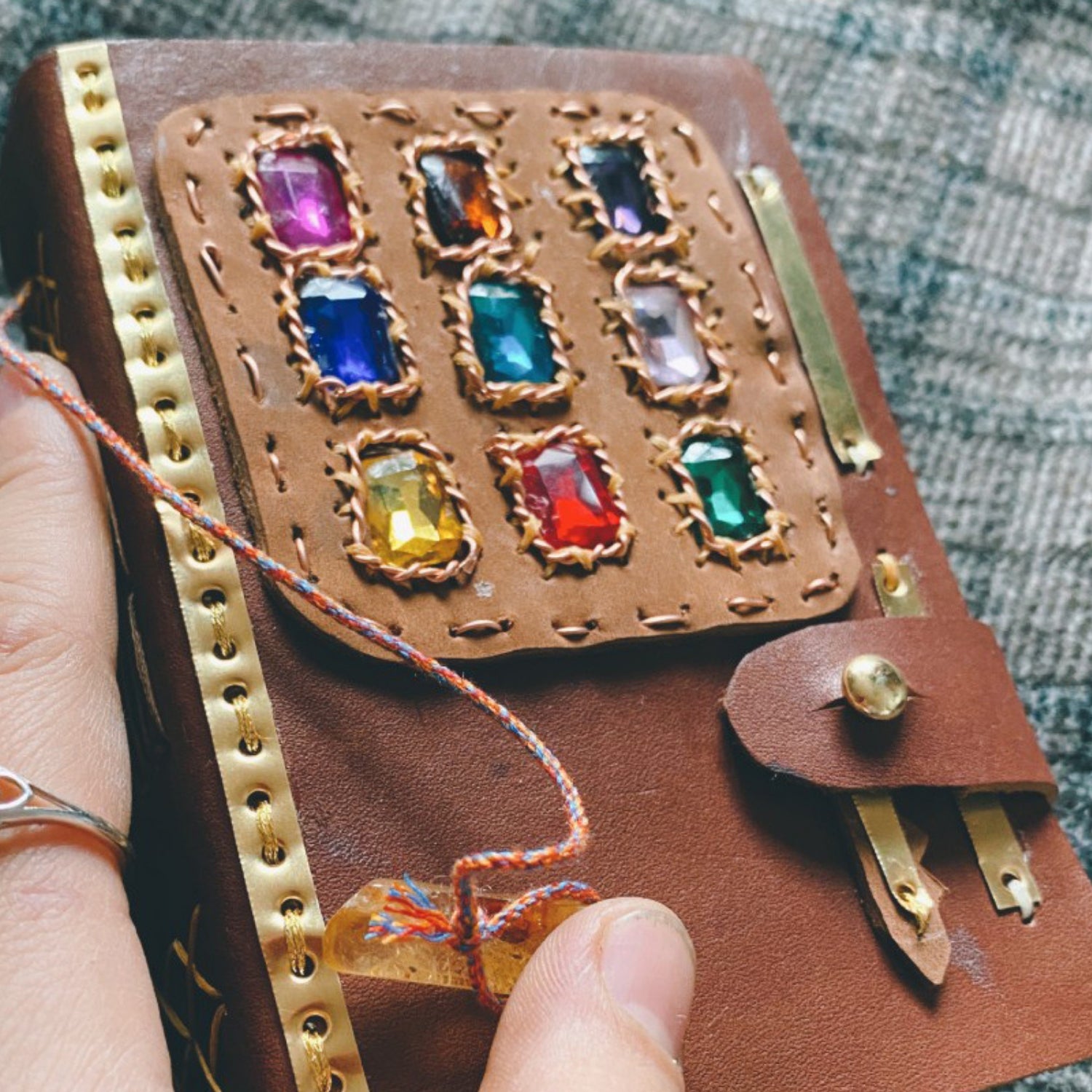 Handmade Genuine Leather Original Vintage Journal with Gemstone Inlay1