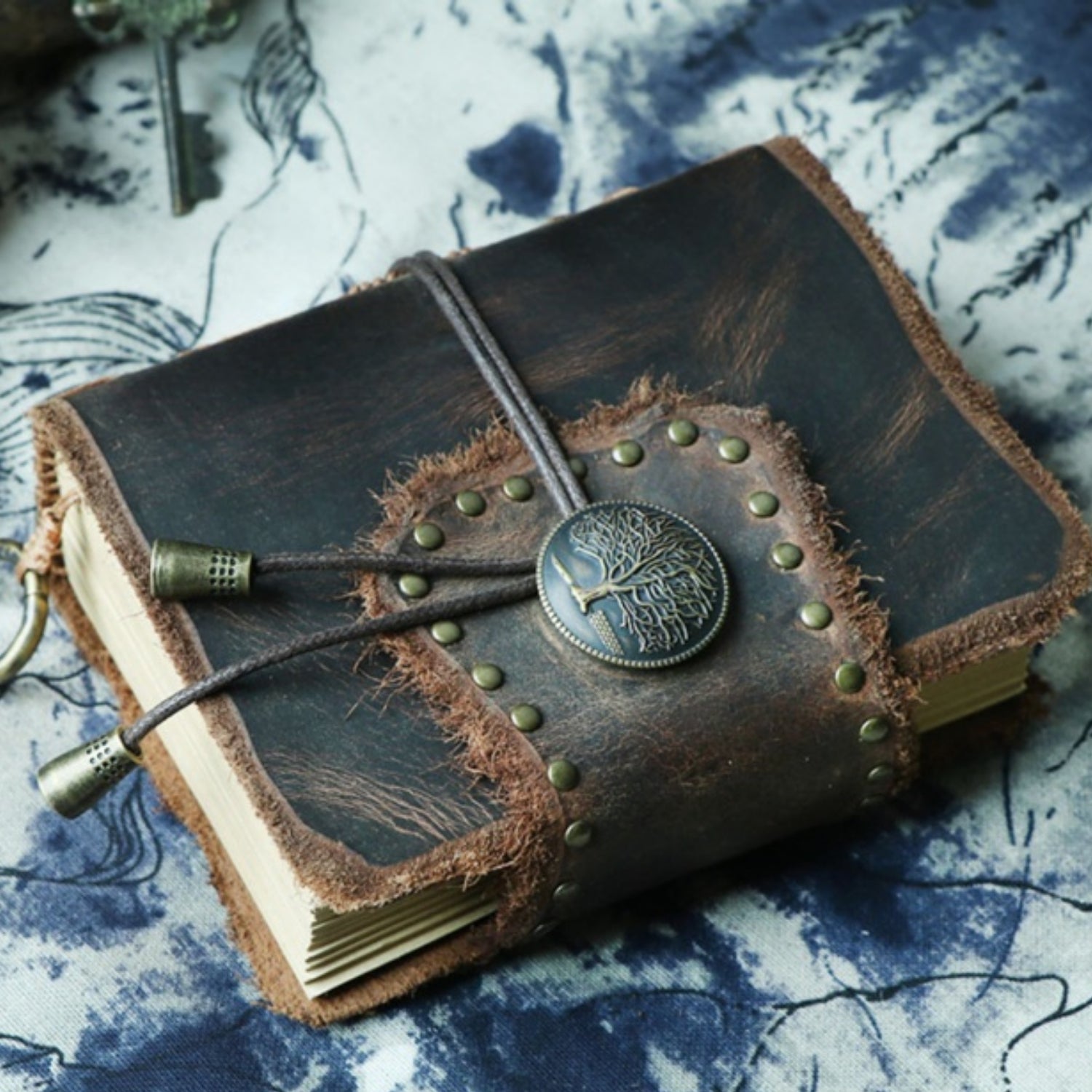 Handmade Genuine Leather Thread-bound Thick Magic Book with Rough Edges and Copper Buckle - A6, A5, A41