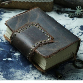 Handmade Genuine Leather Thread-bound Thick Magic Book with Rough Edges and Copper Buckle - A6, A5, A45