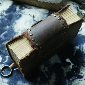 Handmade Genuine Leather Thread-bound Thick Magic Book with Rough Edges and Copper Buckle - A6, A5, A46