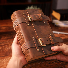 Handmade Original Retro Thickened Leather Magic Notebook with Double Buckle - A56