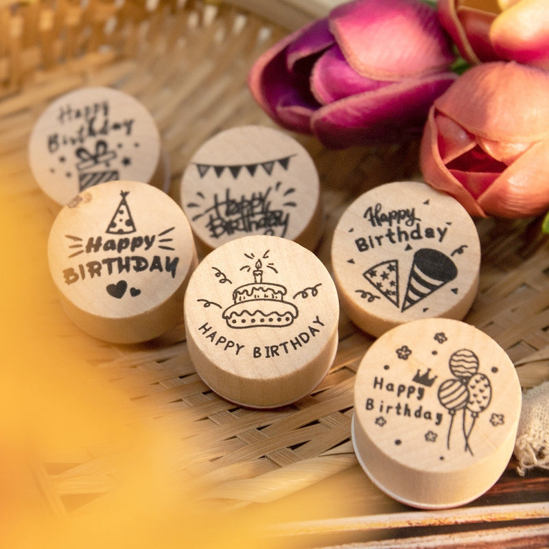 Happy Birthday Wooden Rubber Stamps a