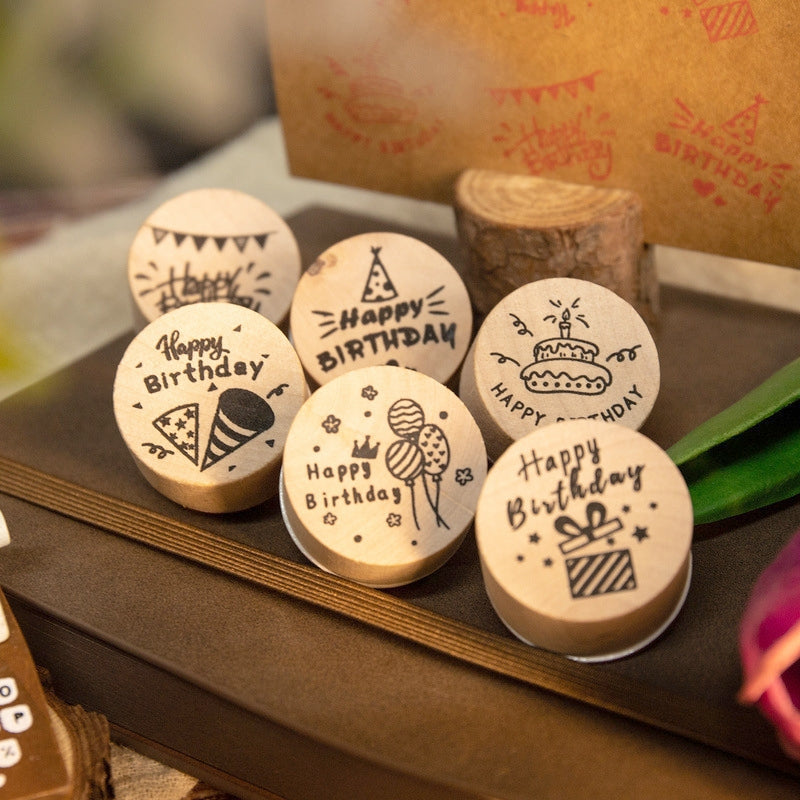 Happy Birthday Wooden Rubber Stamps b1