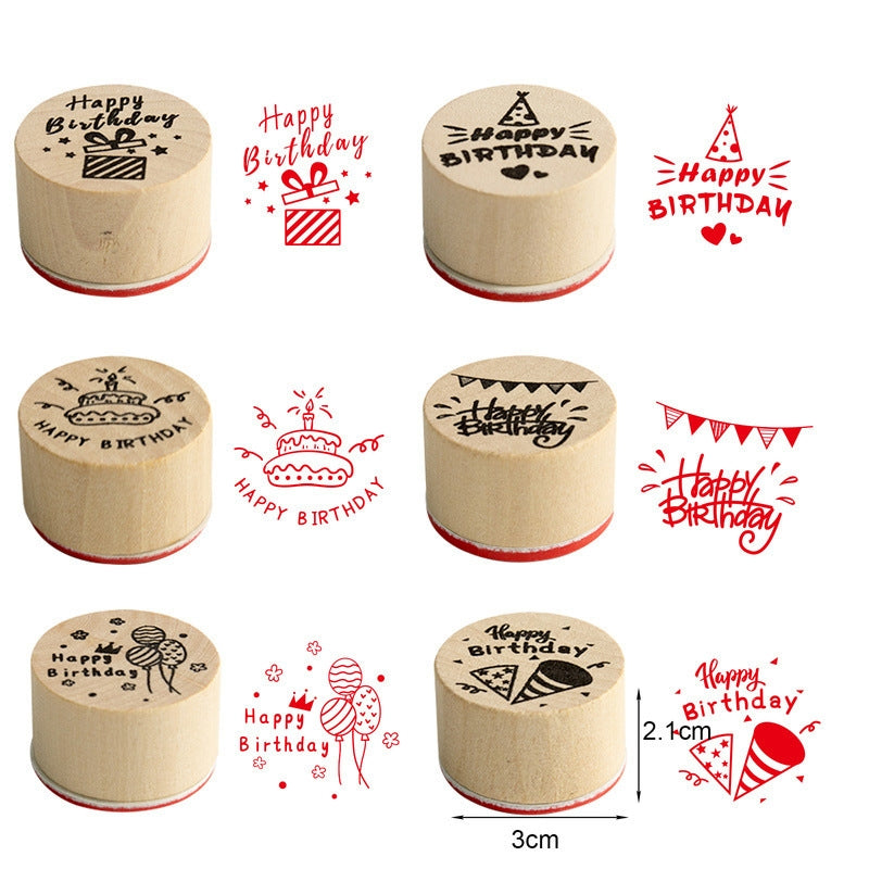 Happy Birthday Wooden Rubber Stamps sku