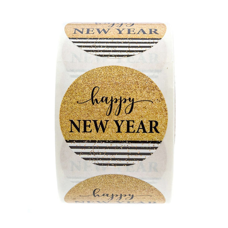 Happy New Year Golden Gift Tag Seal Sticker b1