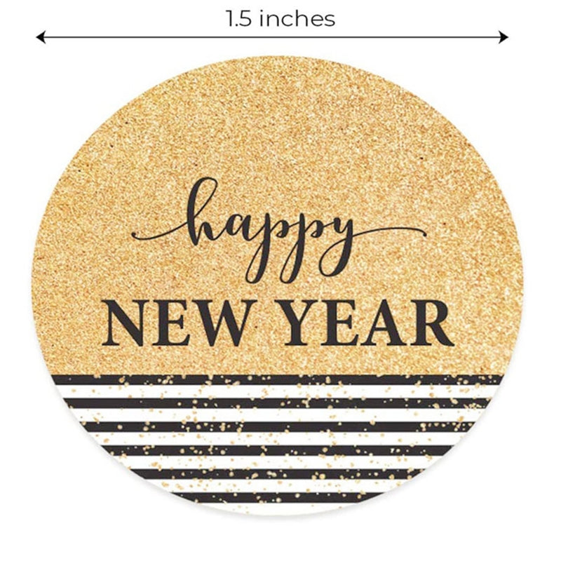 Happy New Year Golden Gift Tag Seal Sticker b2