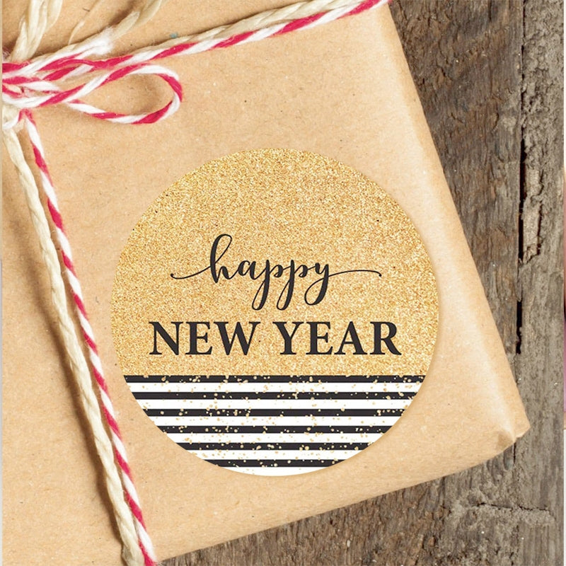 Happy New Year Golden Gift Tag Seal Sticker b6