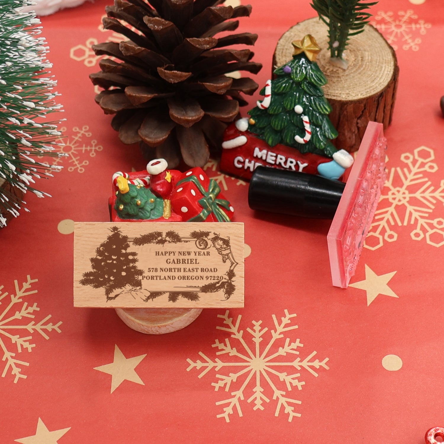 Happy New Year Rectangle Address Rubber Stamp - Style 4 1