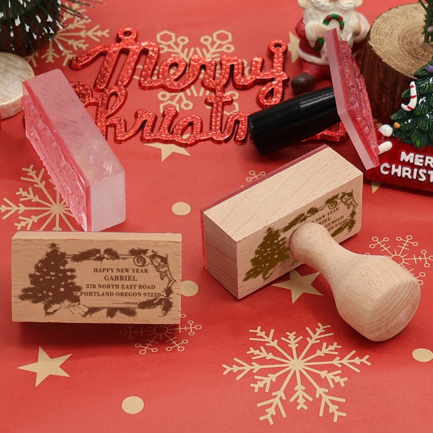 Happy New Year Rectangle Address Rubber Stamp - Style 4 2