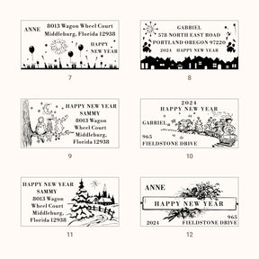 Happy New Year Rectangle Address Rubber Stamp (12 Designs)5