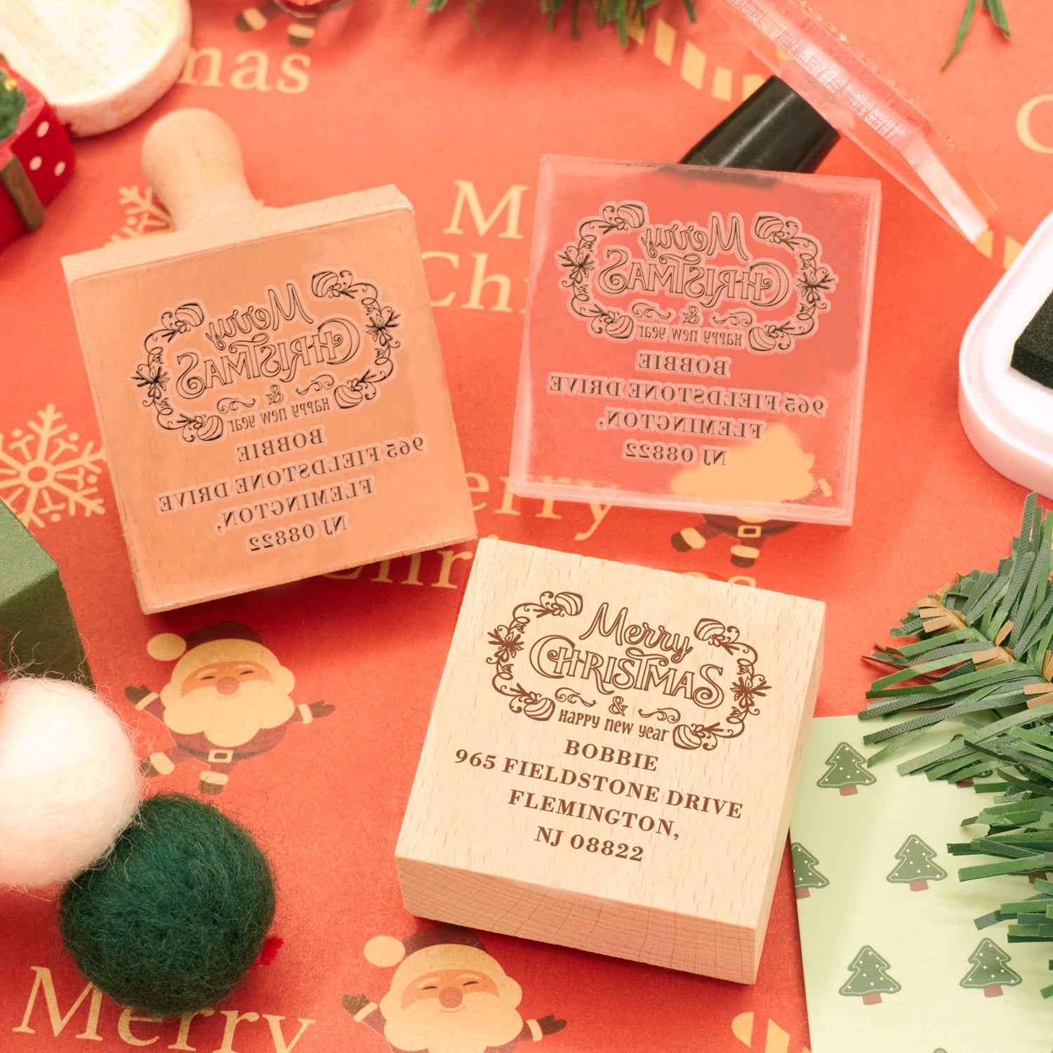 Happy New Year Square Address Rubber Stamp - Style 10 2