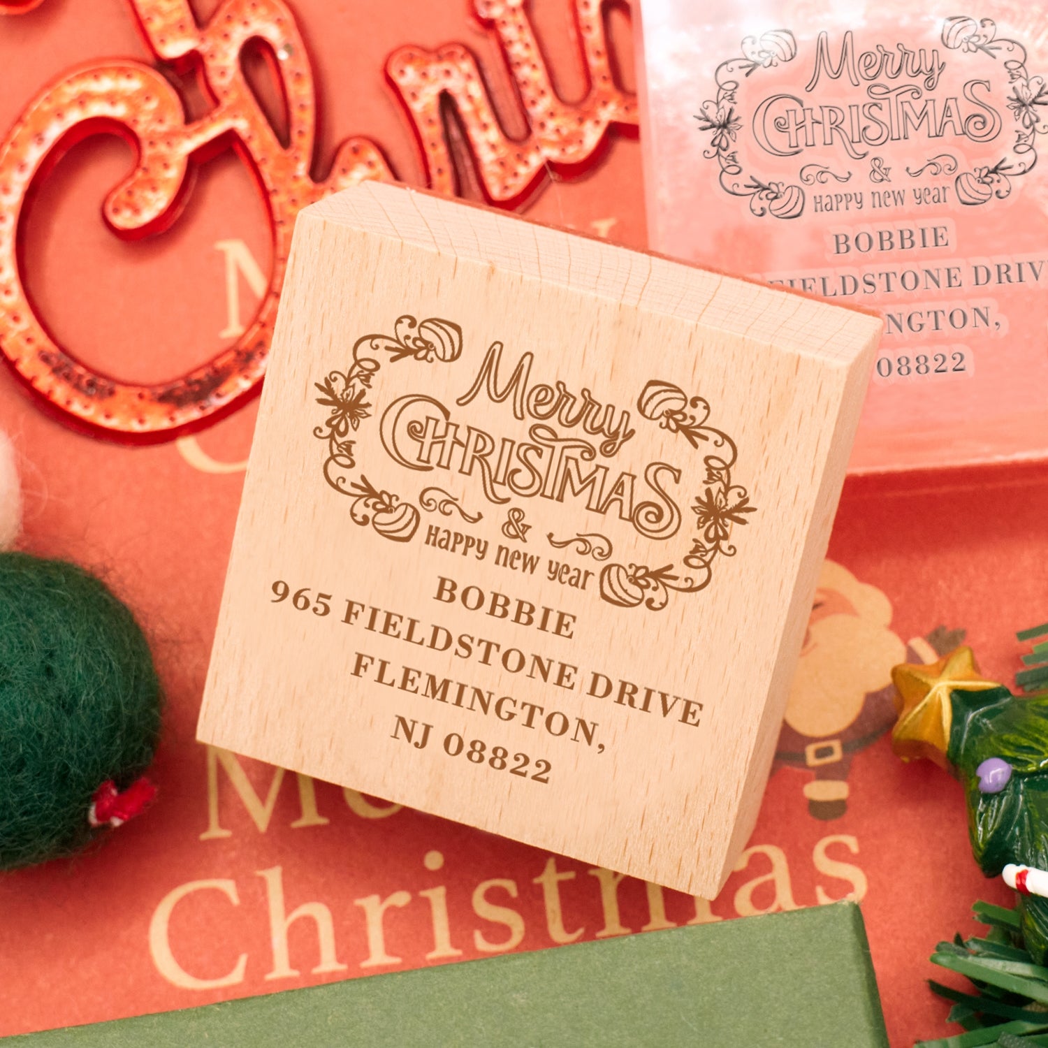 Happy New Year Square Address Rubber Stamp - Style 10 4