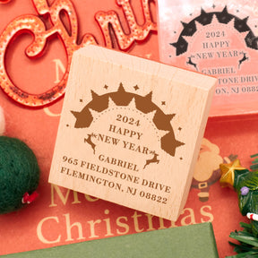 Happy New Year Square Address Rubber Stamp - Style 11 4