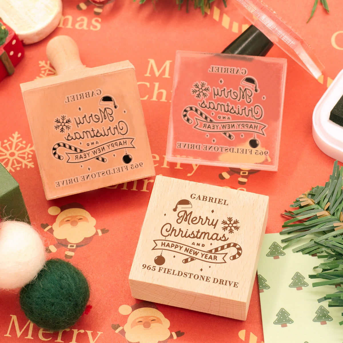 Happy New Year Square Address Rubber Stamp - Style 13 2