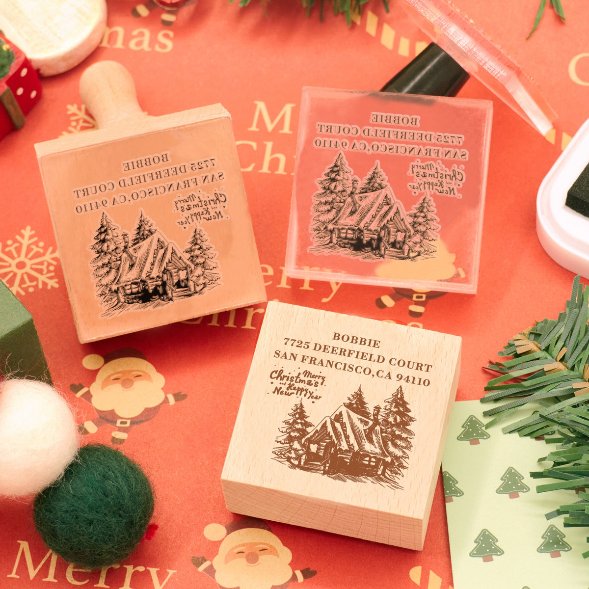 Happy New Year Square Address Rubber Stamp - Style 14 2