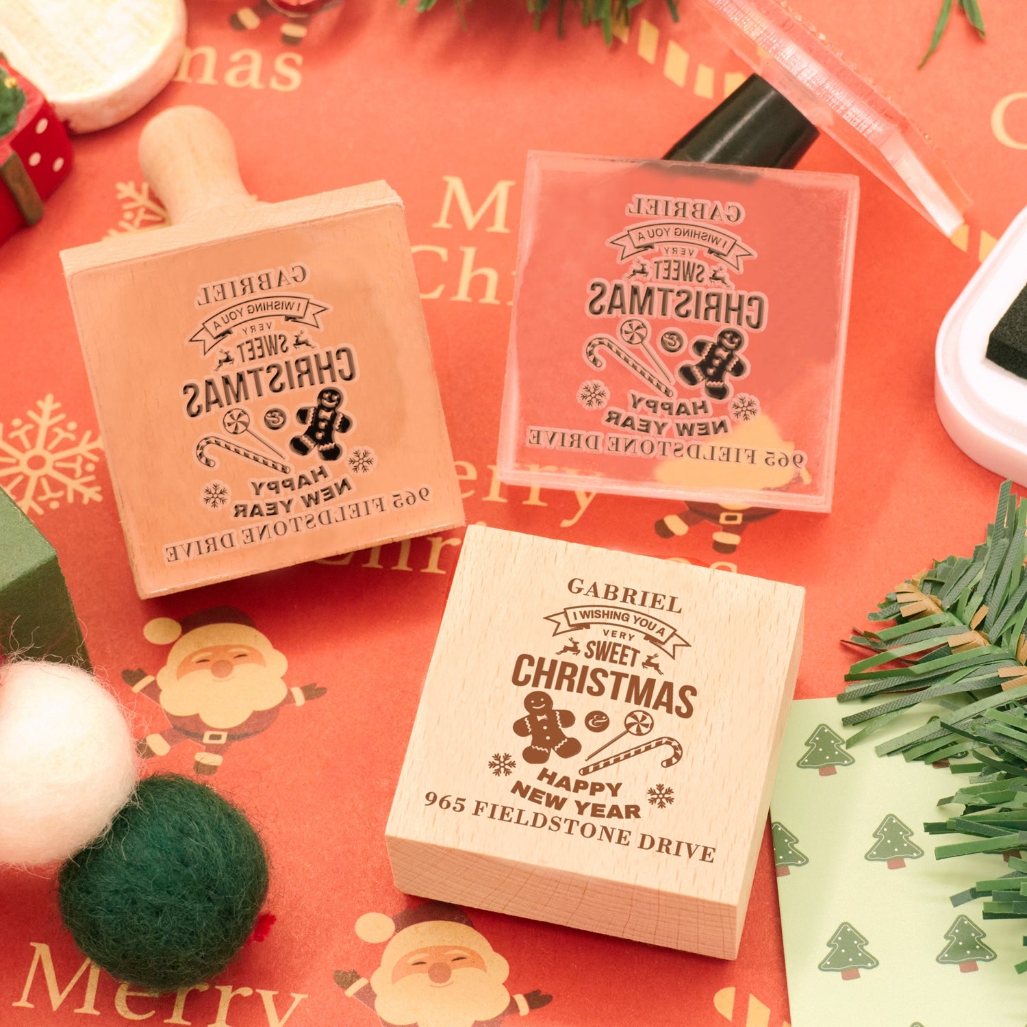 Happy New Year Square Address Rubber Stamp - Style 17 2