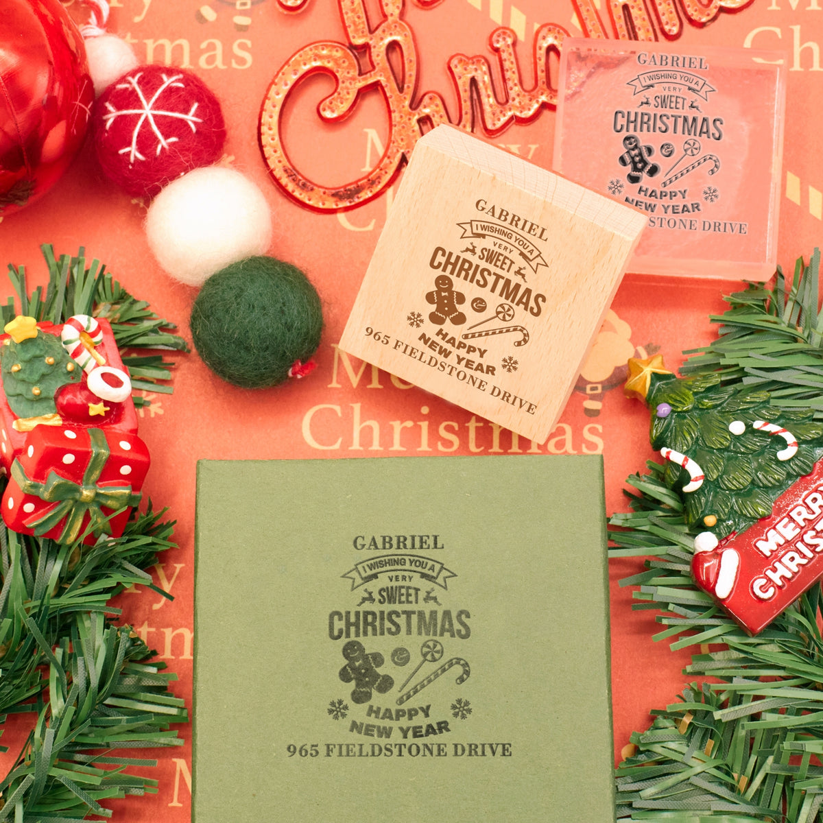 Happy New Year Square Address Rubber Stamp - Style 17 3