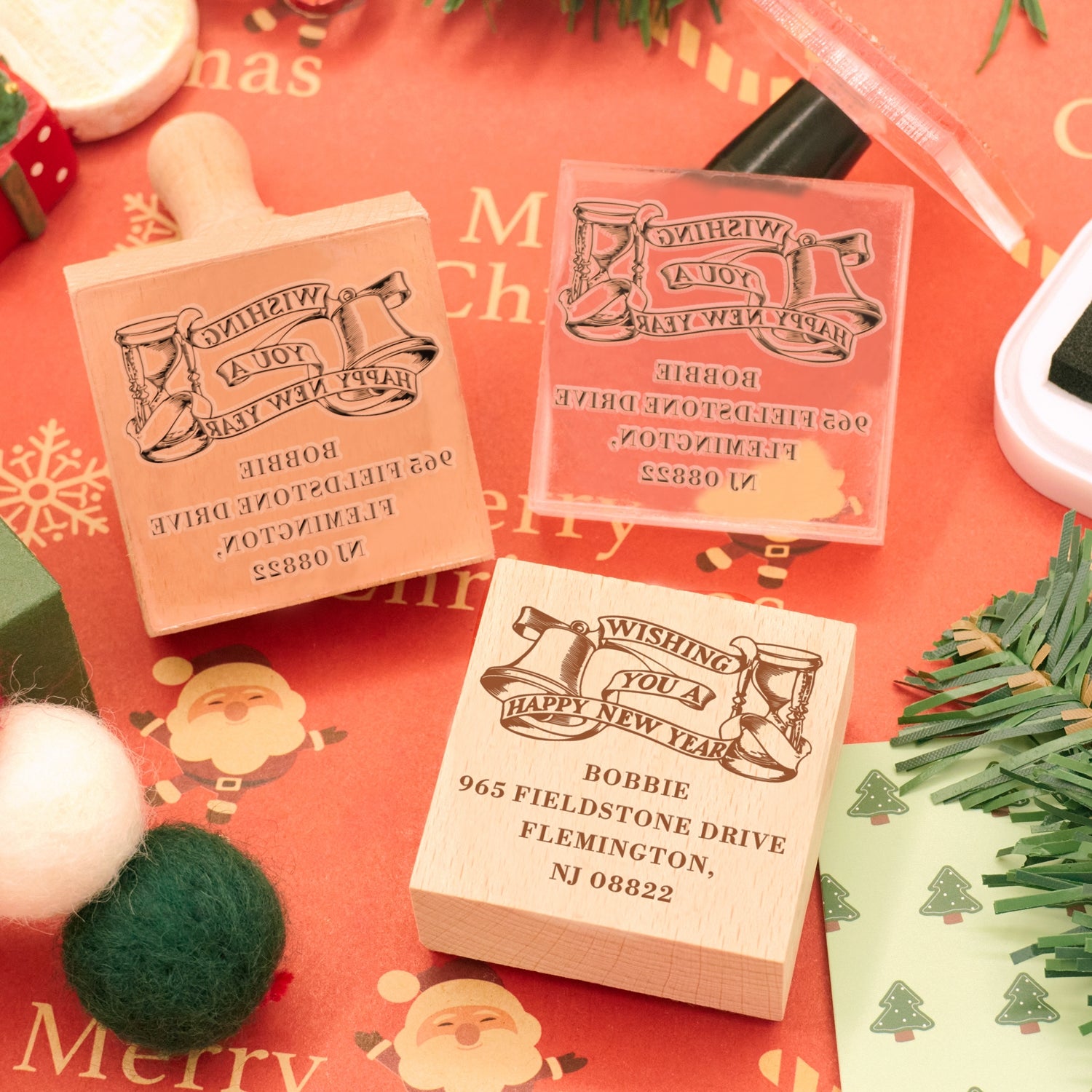 Happy New Year Square Address Rubber Stamp - Style 5 2