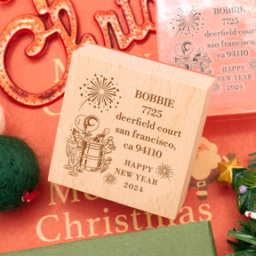Happy New Year Square Address Rubber Stamp - Style 8 4