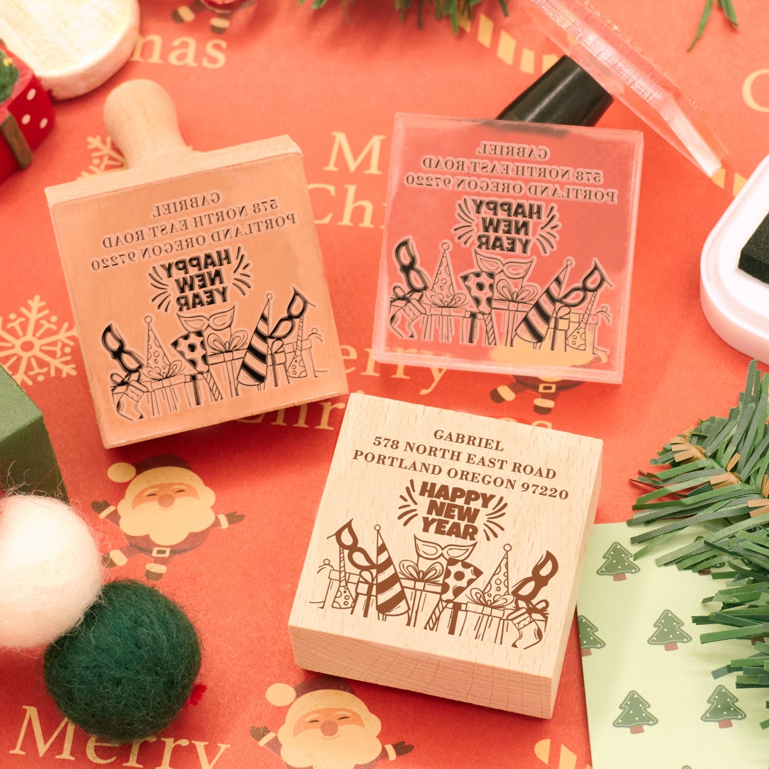 Happy New Year Square Address Rubber Stamp (27 Designs)1