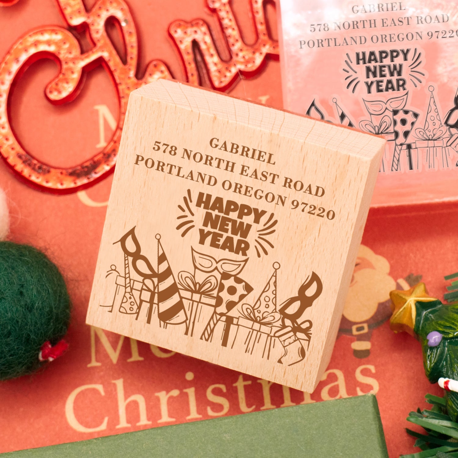 Happy New Year Square Address Rubber Stamp (27 Designs)3