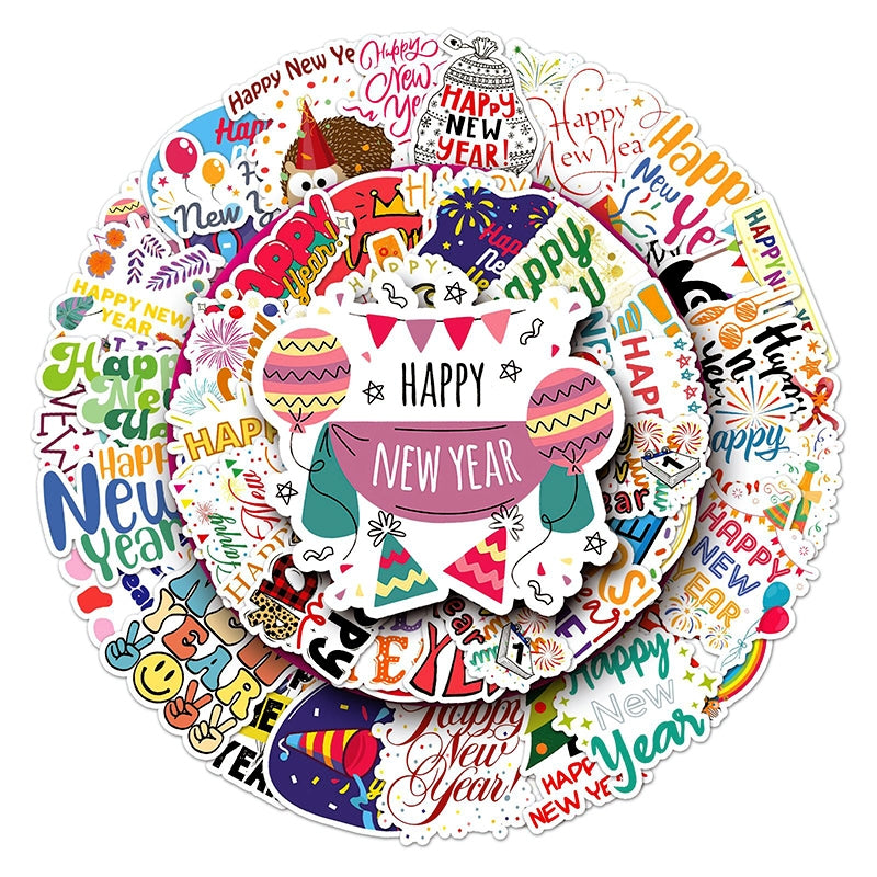 Happy New Year Text Vinyl Stickers a