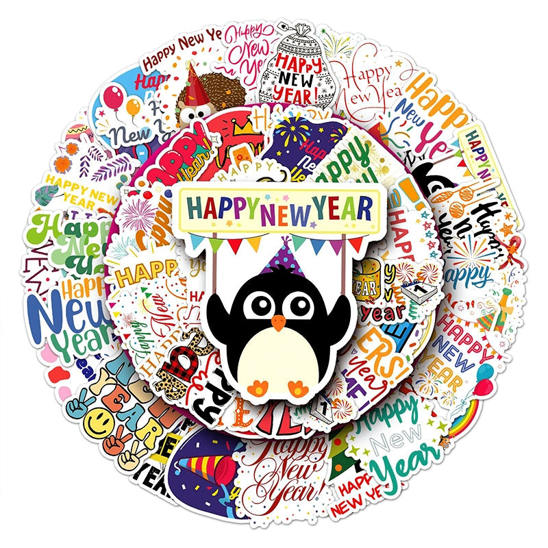 Happy New Year Text Vinyl Stickers b
