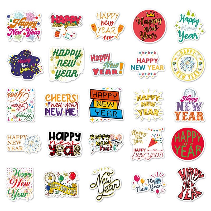 Happy New Year Text Vinyl Stickers c2