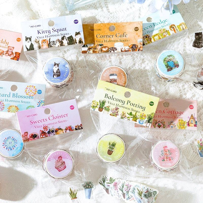 Happy Town Series Cartoon Retro Rolled Washi Stickers a